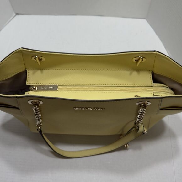 Michael Kors Jet Set Chain Large Shoulder Tote Yellow Saffiano Leather Bag Purse - Picture 12 of 14